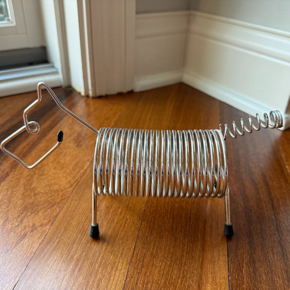 Vintage MCM Scottie Dog Slinky Spring Metal Letter / Pen Holder Silver tone
